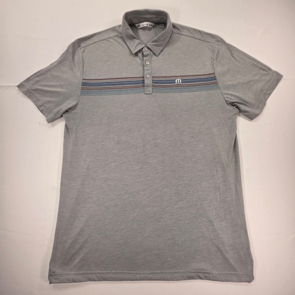 Travis Mathew Mens XL Gray Heathered Striped Short Sleeve Golf Polo Shirt - Picture 2 of 9